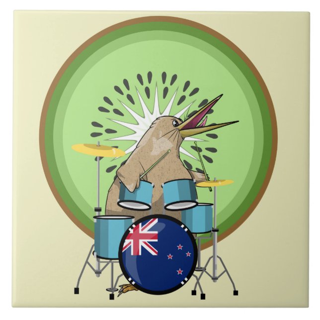 Azulejo De Cerâmica Kiwi Bird Drummer (Frente)
