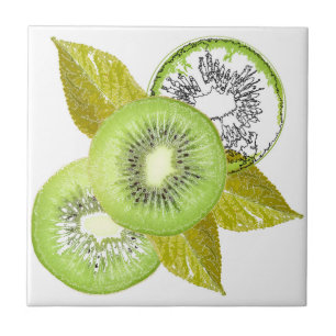 Azulejo De Cerâmica Kiwi, fruta, verde, fatia, fresca, verde e branca,