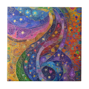 Azulejo De Cerâmica Klimt Colorido Influencia Estrelas Rainbow Mosaico