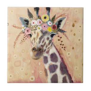 Azulejo De Cerâmica Klimt Giraffe   Adornada Em Flores