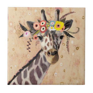 Azulejo De Cerâmica Klimt Giraffe Coroa De Flores