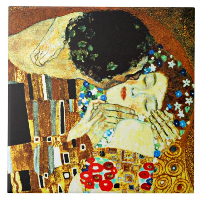 Azulejo De Cerâmica Klimt: O Beijo, pintura famosa. (Frente)
