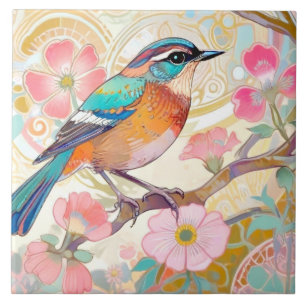 Azulejo De Cerâmica Klimt Oriental Asian Art Nouveau Inspo Floral Bird