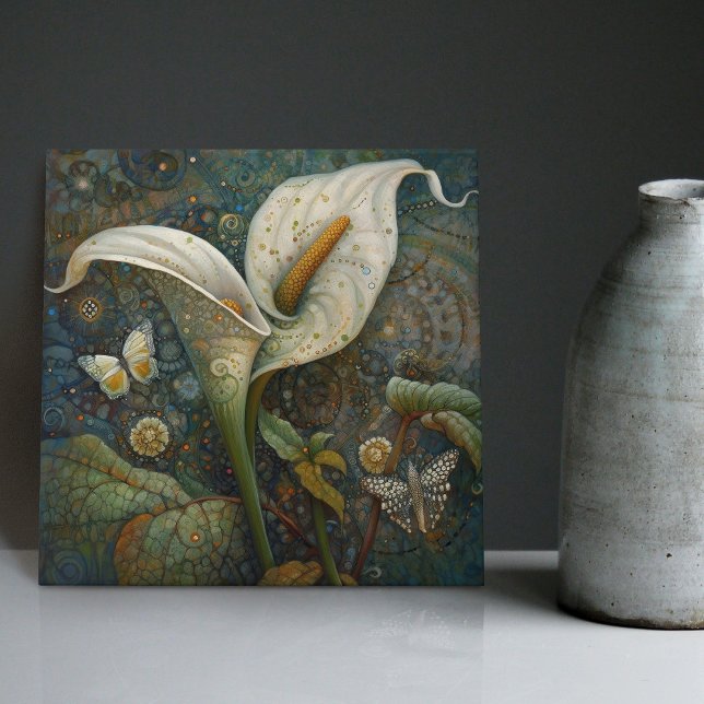 Azulejo De Cerâmica Klimt Ouro Calla Lily Butterfly Art Nouveau (Criador carregado)