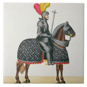 Azulejo De Cerâmica Knight na armadura em seu cavalo, placa 'de um