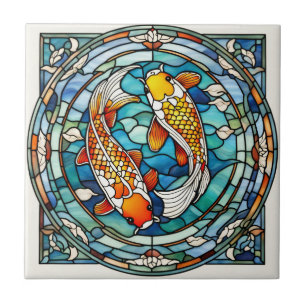 Azulejo De Cerâmica Koi Fish Saiu Vidro Japonês Ascendendo Peixe