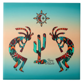 Azulejo De Cerâmica Kokopelli E Cactus