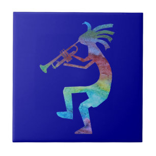 Azulejo De Cerâmica Kokopelli joga a trombeta