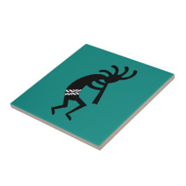 Azulejo De Cerâmica Kokopelli Sudoeste Teal E Preto