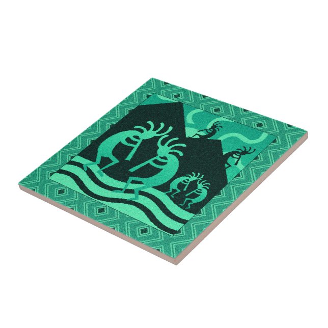 Azulejo De Cerâmica Kokopelli Turquesa Sudoeste E Trivet Negro (Lateral)