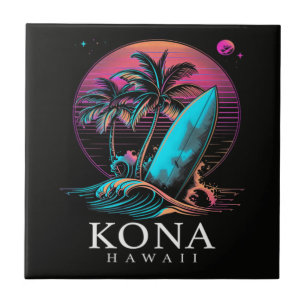 Azulejo De Cerâmica Kona Havaí Prancha de Surf Havaiana Vintage 