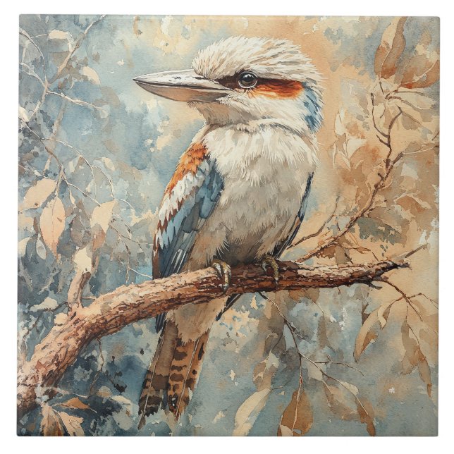 Azulejo De Cerâmica Kookaburra in a Tree Watercolor (Frente)