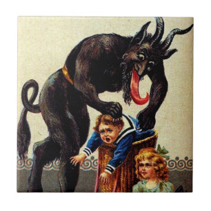 Azulejo De Cerâmica Krampus Kids no Basket Vintage Natal