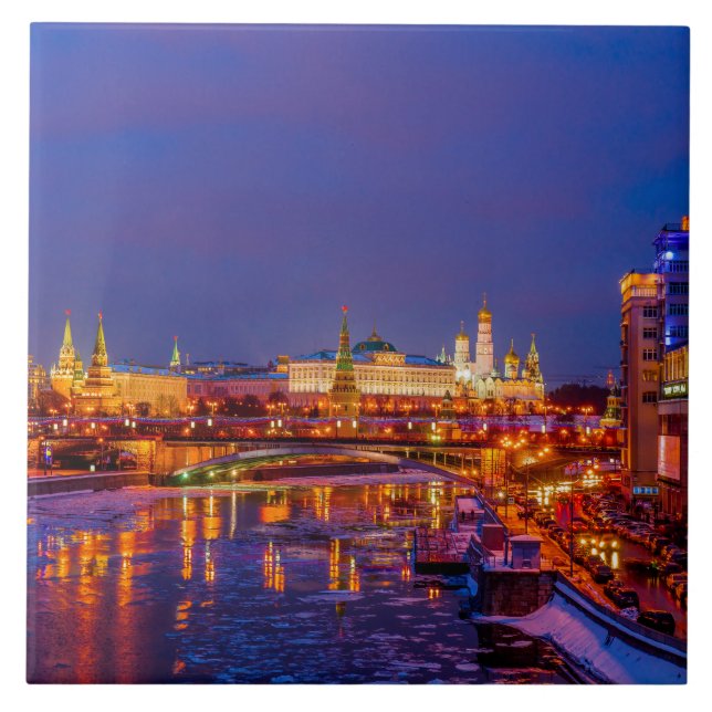 Azulejo De Cerâmica Kremlin de Moscou Iluminado (Frente)