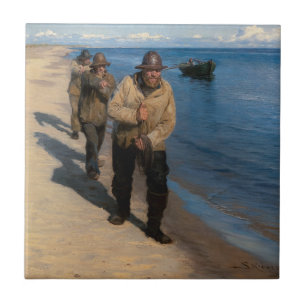 Azulejo De Cerâmica Kroyer - Três pescadores puxando um barco