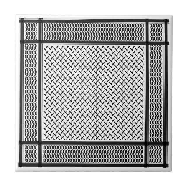 Azulejo De Cerâmica kuffiya, preto e branco, da Jordânia palestiniana (Frente)