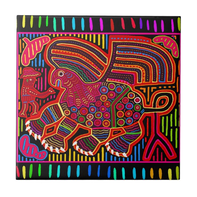 Azulejo De Cerâmica Kuna Indian Friendly Dragon Mola (Frente)