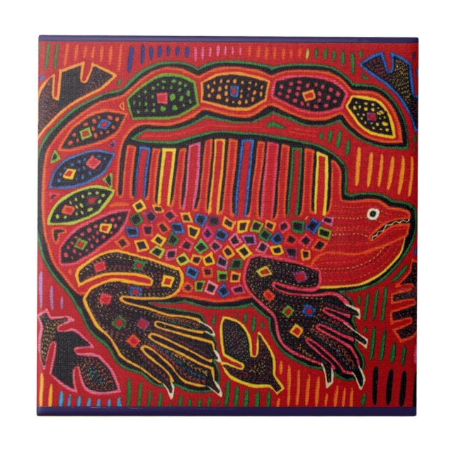 Azulejo De Cerâmica Kuna Indian Iguana Mola (Frente)