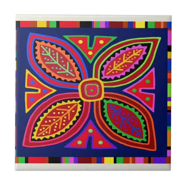 Azulejo De Cerâmica Kuna Indian Mola Flora (Frente)