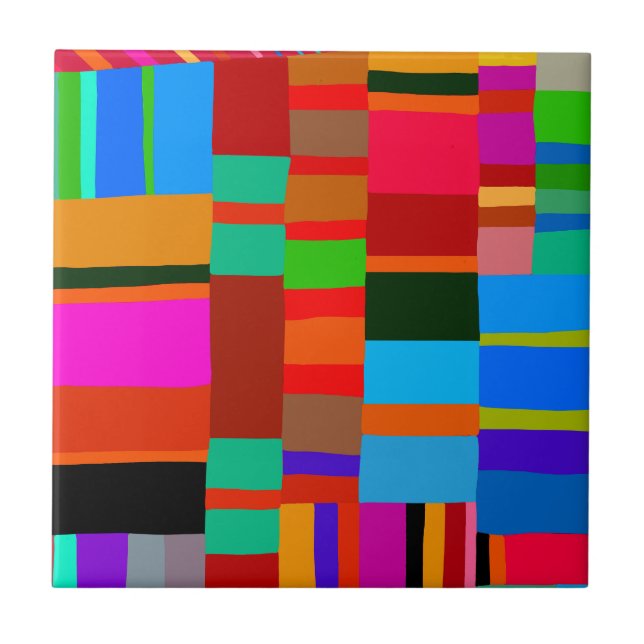 Azulejo De Cerâmica Kuna Indian Mola Fola Art - Vermelho Azul - Laranj (Frente)