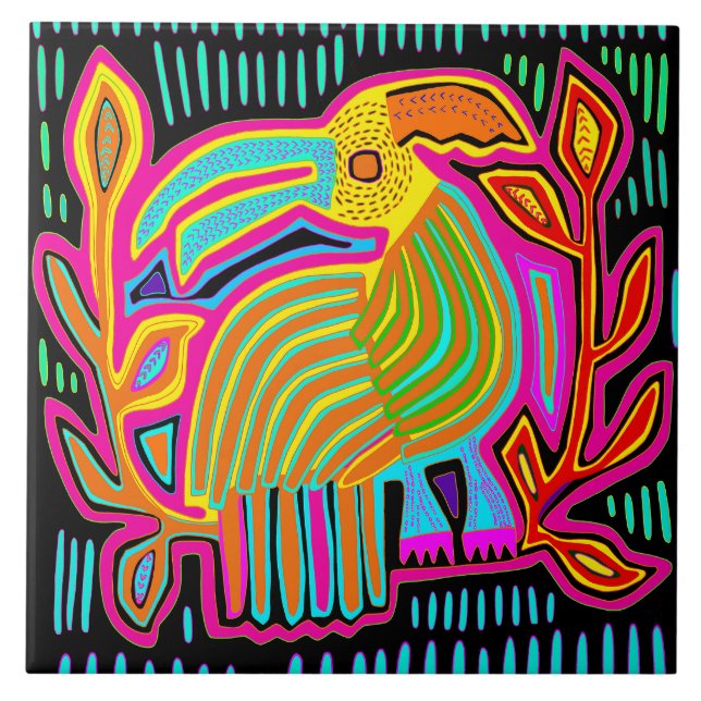 Azulejo De Cerâmica Kuna Indian Mola Parrot Ceramic Tile (Frente)