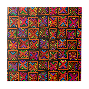 Azulejo De Cerâmica Kuna Indian Mola Verificação Tribal - Vermelho