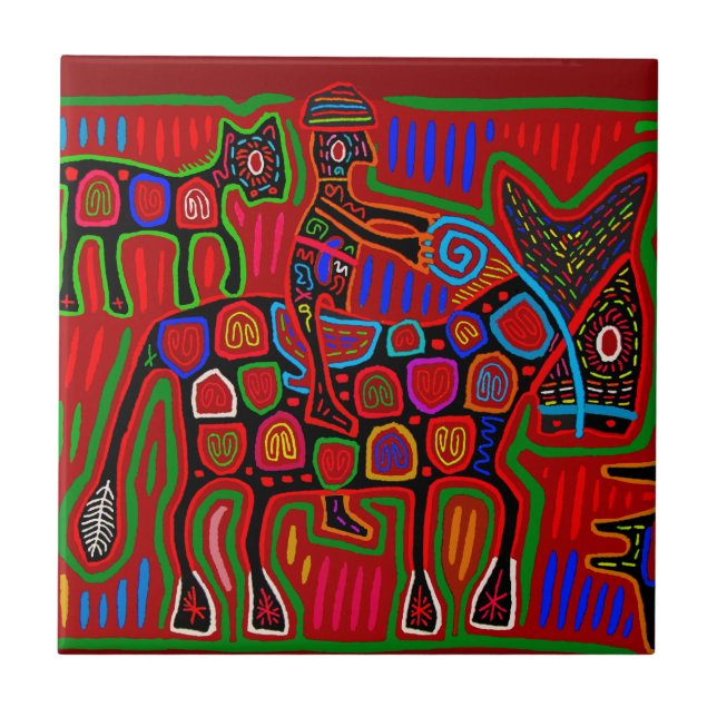 Azulejo De Cerâmica Kuna Indian Rodeo Cowboy (Frente)