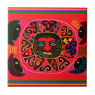 Azulejo De Cerâmica Kuna Tribal Del Sol
