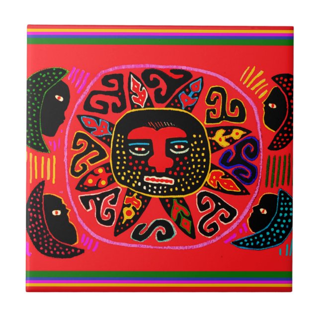 Azulejo De Cerâmica Kuna Tribal Del Sol (Frente)