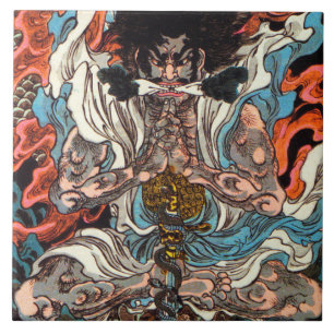 Azulejo De Cerâmica Kuniyoshi O guerreiro asiático samurai andando co