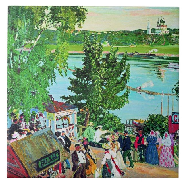 Azulejo De Cerâmica Kustodiev - Promenade along the Volga, (Frente)