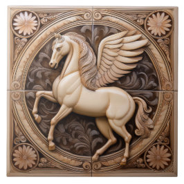 Azulejo De Cerâmica L Cavalo Alado Beige falso relevo Art Nouveau