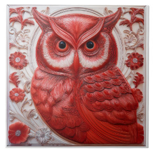 Azulejo De Cerâmica L falso relevo Arte Nova Coruja