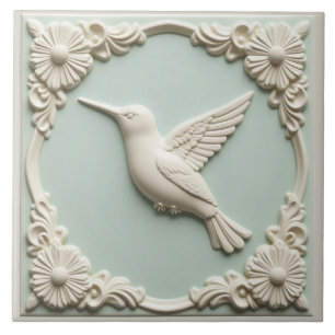 Azulejo De Cerâmica L Verde menta alívio falso Art Nouveau Beija-flor