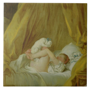 Azulejo De Cerâmica "La Gimblette", menina com um cão, c.1770 (óleo
