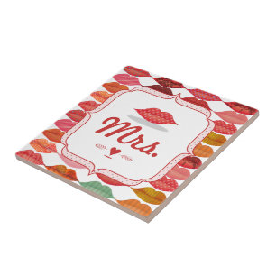 Azulejo De Cerâmica Lábios Sra. Hipster Vintage Retro Bride