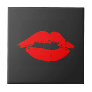 Azulejo De Cerâmica Lábios vermelhos beijos beije preto