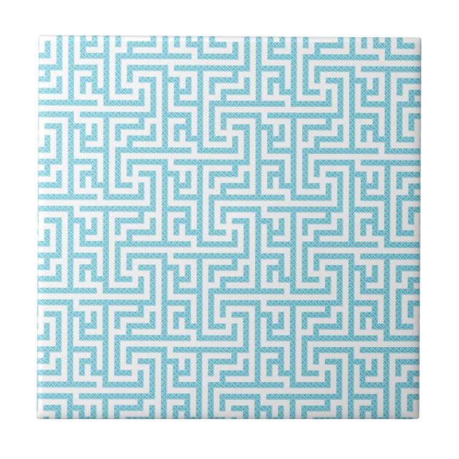 Azulejo De Cerâmica Labirinto Azul Claro e Branco (Frente)