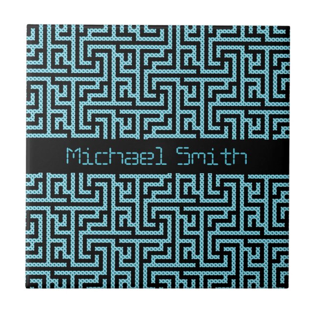 Azulejo De Cerâmica Labirinto Azul e Preto (Frente)