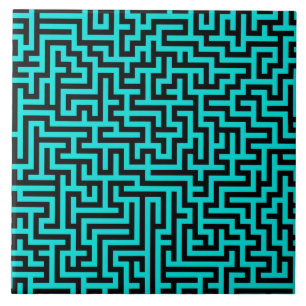 Azulejo De Cerâmica Labirinto de Linhas Preto Turquesa