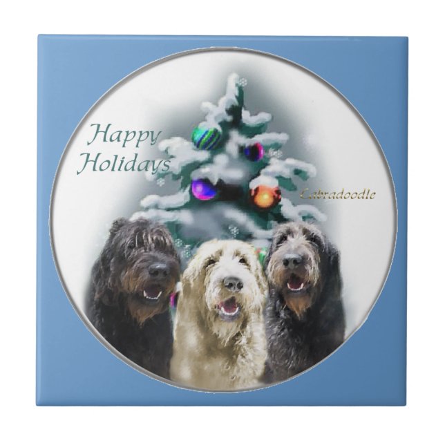 Azulejo De Cerâmica Labradoodle Christmas (Frente)
