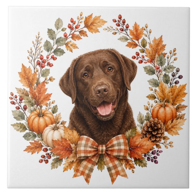 Azulejo De Cerâmica Labrador Chocolate Outono (Frente)