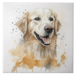 Azulejo De Cerâmica Labrador Golden Retriever Dog Watercolor