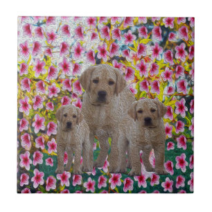 Azulejo De Cerâmica Labrador Puppies Oil Paint,