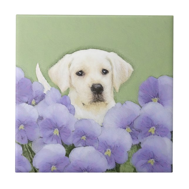 Azulejo De Cerâmica Labrador Retriever Puppy Pintura Original (Frente)