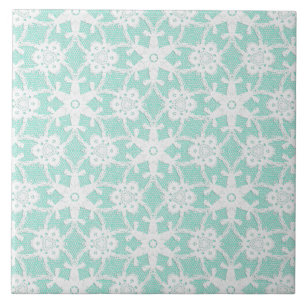 Azulejo De Cerâmica Lace antigo - branco e azul-aqua