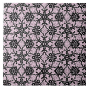 Azulejo De Cerâmica Lace antigo - preto e rosa-gelo