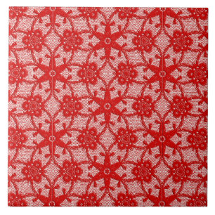 Azulejo De Cerâmica Lace antigo - vermelho profundo e branco