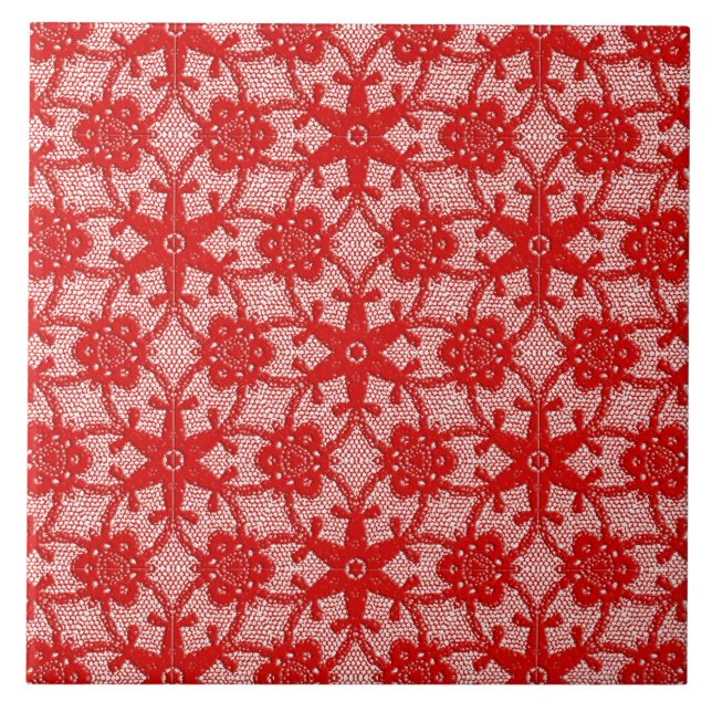Azulejo De Cerâmica Lace antigo - vermelho profundo e branco (Frente)
