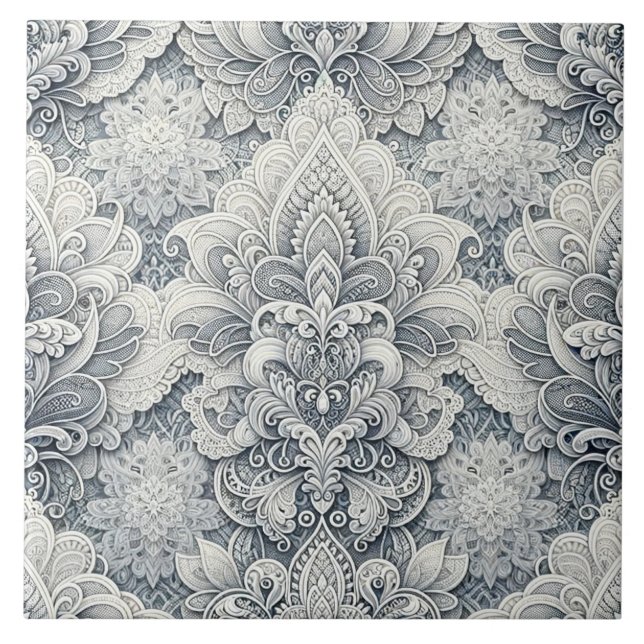 Azulejo De Cerâmica Lace Branco Suave, Acentos Prateados, Luxo Invisív (Frente)